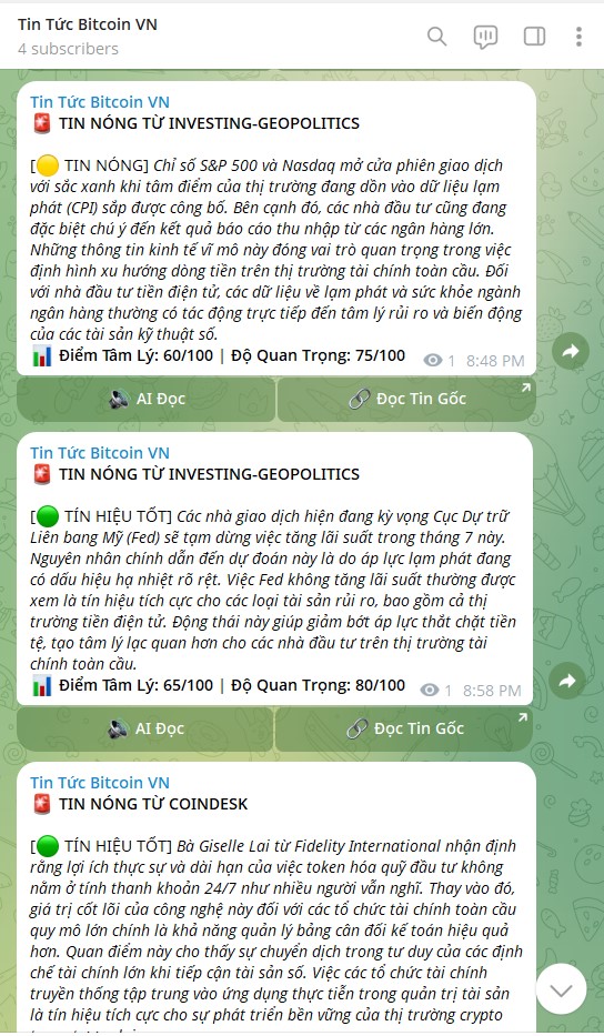 Kênh Telegram - Giao diện tin tức